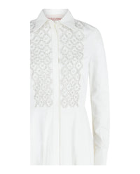 Valentino Womens Embroidered Cotton-Poplin Midi Shirt Dress