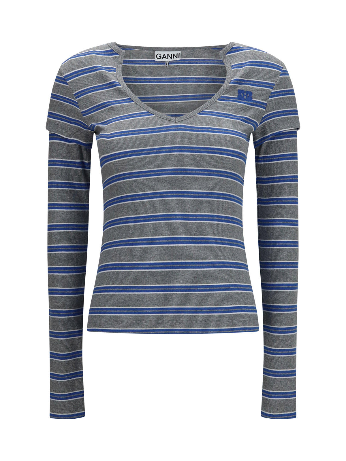 Ganni Women Ribbed V-Neck Long-Sleeve T-Shirt