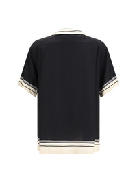 Dolce & Gabbana Men Hawaii Shirt With Logo And Striped Print