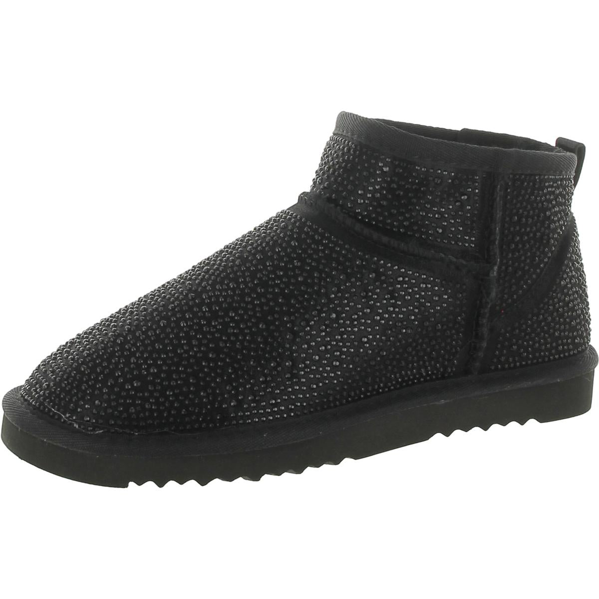 Ariee Womens Faux Fur Ankle Winter & Snow Boots 7 Medium Black Bling
