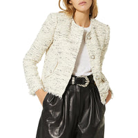 Womens Boucle Woven Collarless Blazer