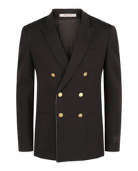 Valentino Mens VLogo Contrast Trim Double-Breasted Blazer