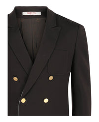 Valentino Mens VLogo Contrast Trim Double-Breasted Blazer