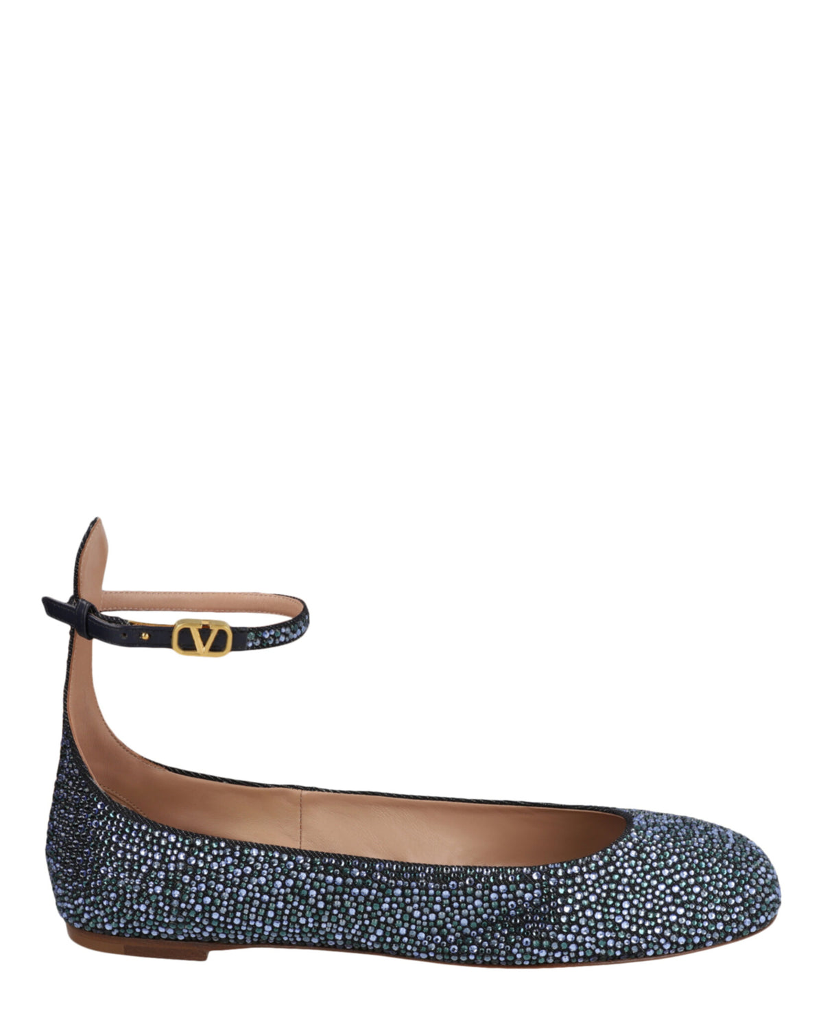Valentino Valentino Womens Tan-Go Crystal-Embellished Denim Ballet Flats