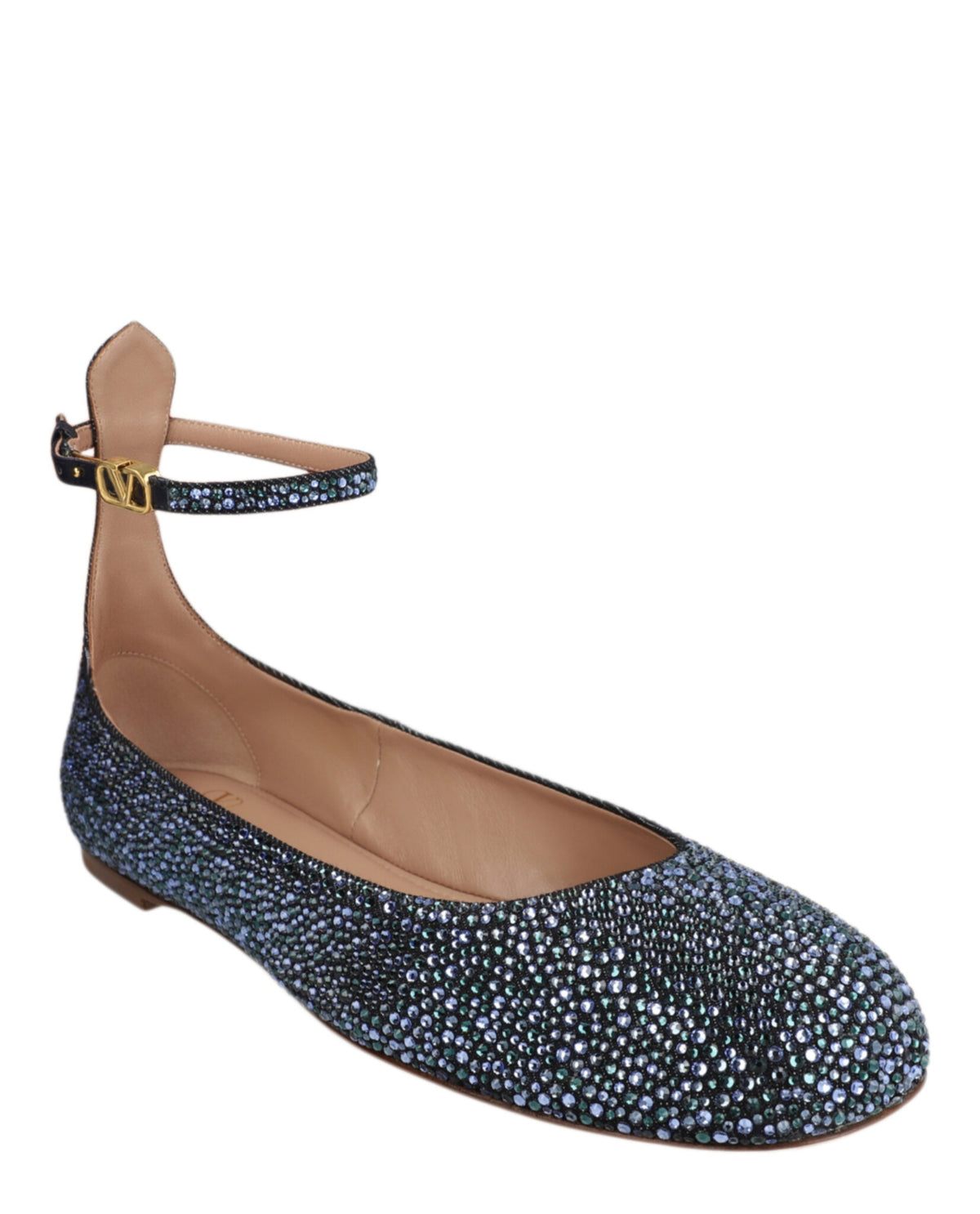 Valentino Valentino Womens Tan-Go Crystal-Embellished Denim Ballet Flats