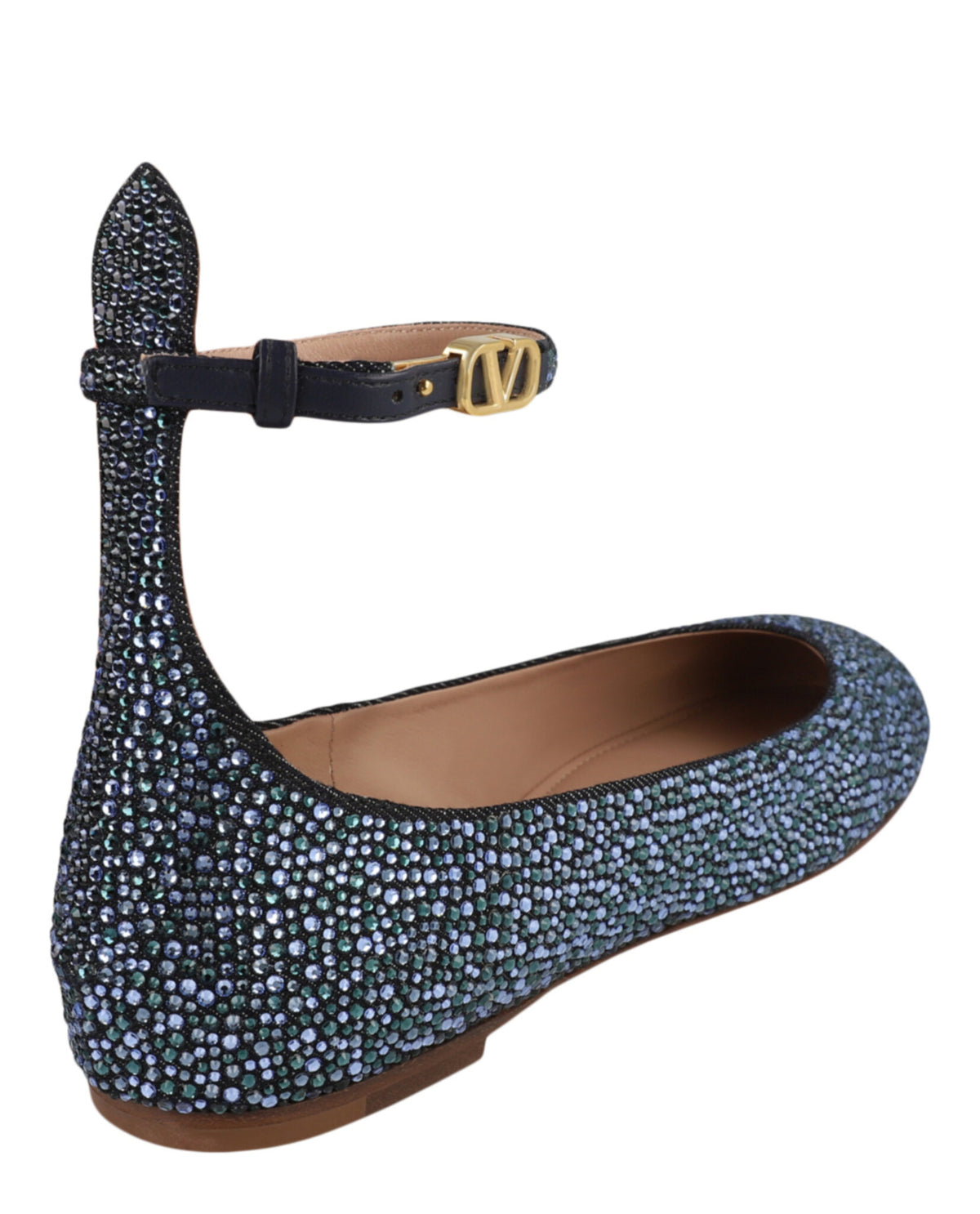 Valentino Valentino Womens Tan-Go Crystal-Embellished Denim Ballet Flats