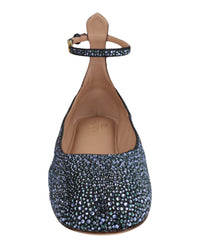 Valentino Valentino Womens Tan-Go Crystal-Embellished Denim Ballet Flats