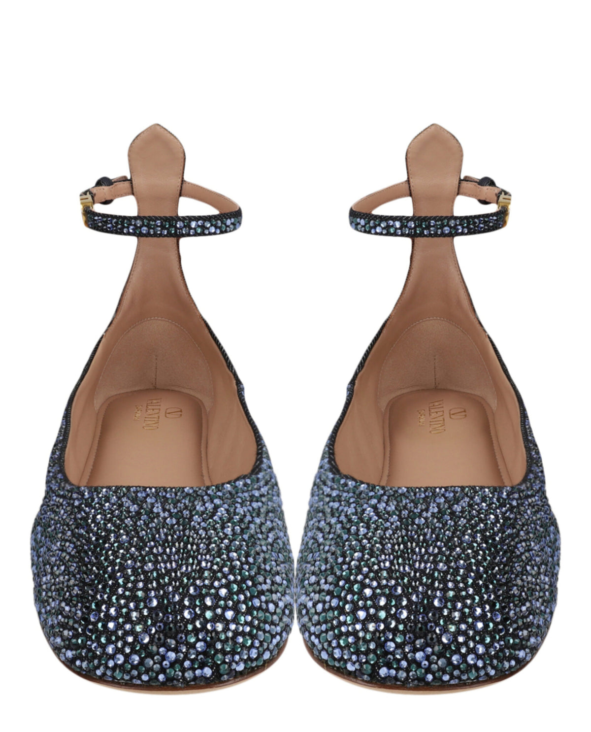 Valentino Valentino Womens Tan-Go Crystal-Embellished Denim Ballet Flats