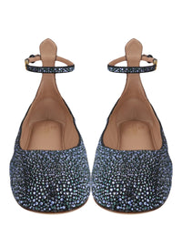 Valentino Valentino Womens Tan-Go Crystal-Embellished Denim Ballet Flats