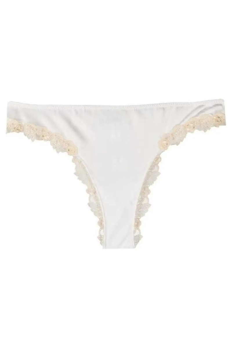 La Perla La Perla White Silk Thong With Frastaglio