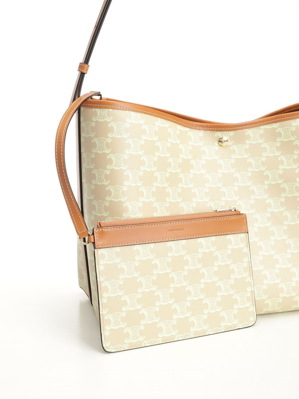 Celine Women Soft Shopper Triomphe Canvas And Calfskin