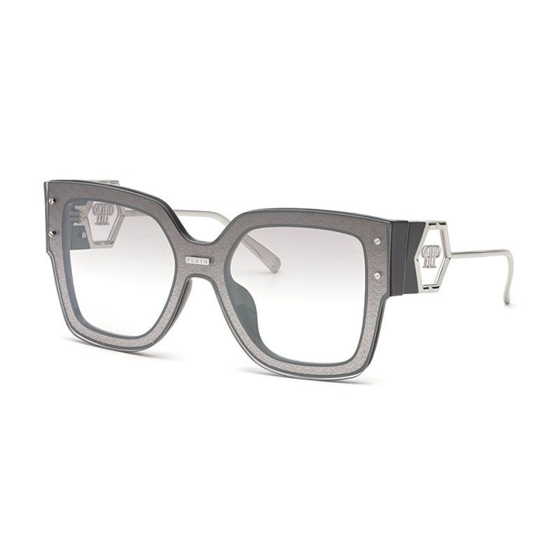Philipp Plein Sunglasses Rectangle Full Rim, Black Frame and Silver Mirror Lens SPP041MZ42X