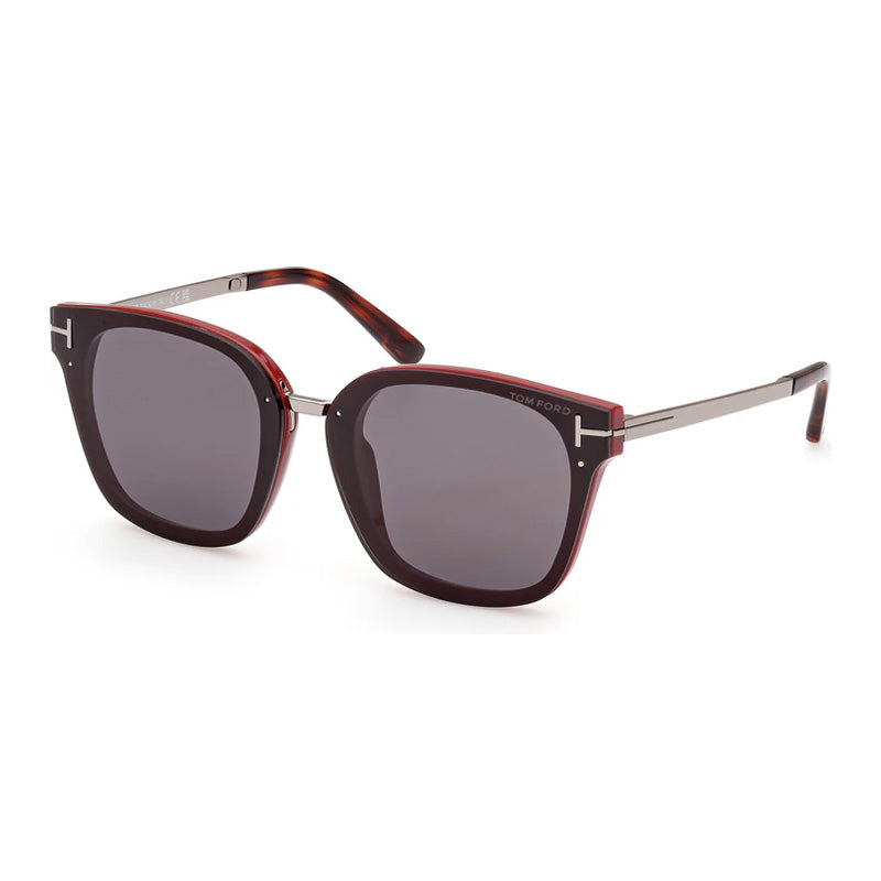 Tom Ford Sunglasses Square Full Rim, Shiny Bordeaux Frame and Smoke Lens FT101471A