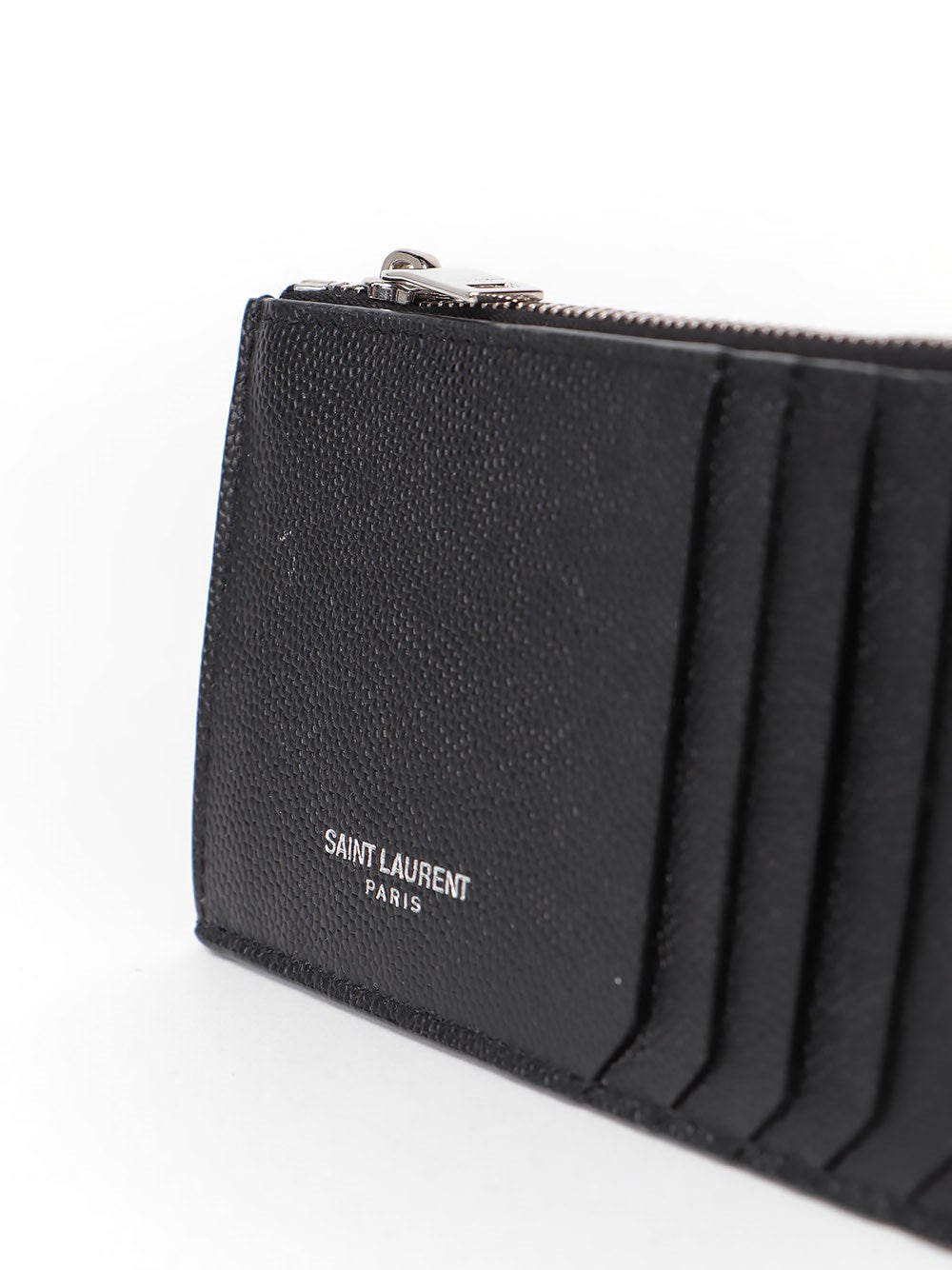 Saint Laurent Men Saint Laurent Paris Fragments Zipped Card Case In Grain De Poudre Leather