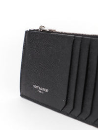 Saint Laurent Men Saint Laurent Paris Fragments Zipped Card Case In Grain De Poudre Leather