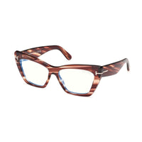 Tom Ford Tom Ford Eyeglasses Cat Eye Full Rim, Red Havana Frame and Clear/Blue-Light Block Lenses Lens FT6026-B054