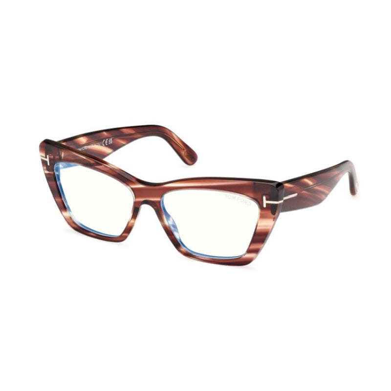 Tom Ford Tom Ford Eyeglasses Cat Eye Full Rim, Red Havana Frame and Clear/Blue-Light Block Lenses Lens FT6026-B054