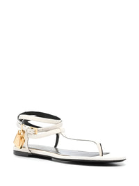 Tom Ford Leather Padlock Ankle Strap Thong Sandals White