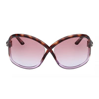 Tom Ford Geometric Semi Rim, with a Dark Havana/Pink frame and Violet Gradient Mirror lens.