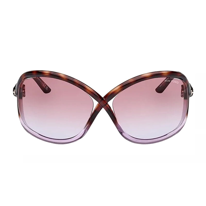 Tom Ford Geometric Semi Rim, with a Dark Havana/Pink frame and Violet Gradient Mirror lens.