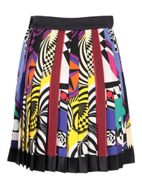 Versace Women Printed Silk Twill Pleated Miniskirt
