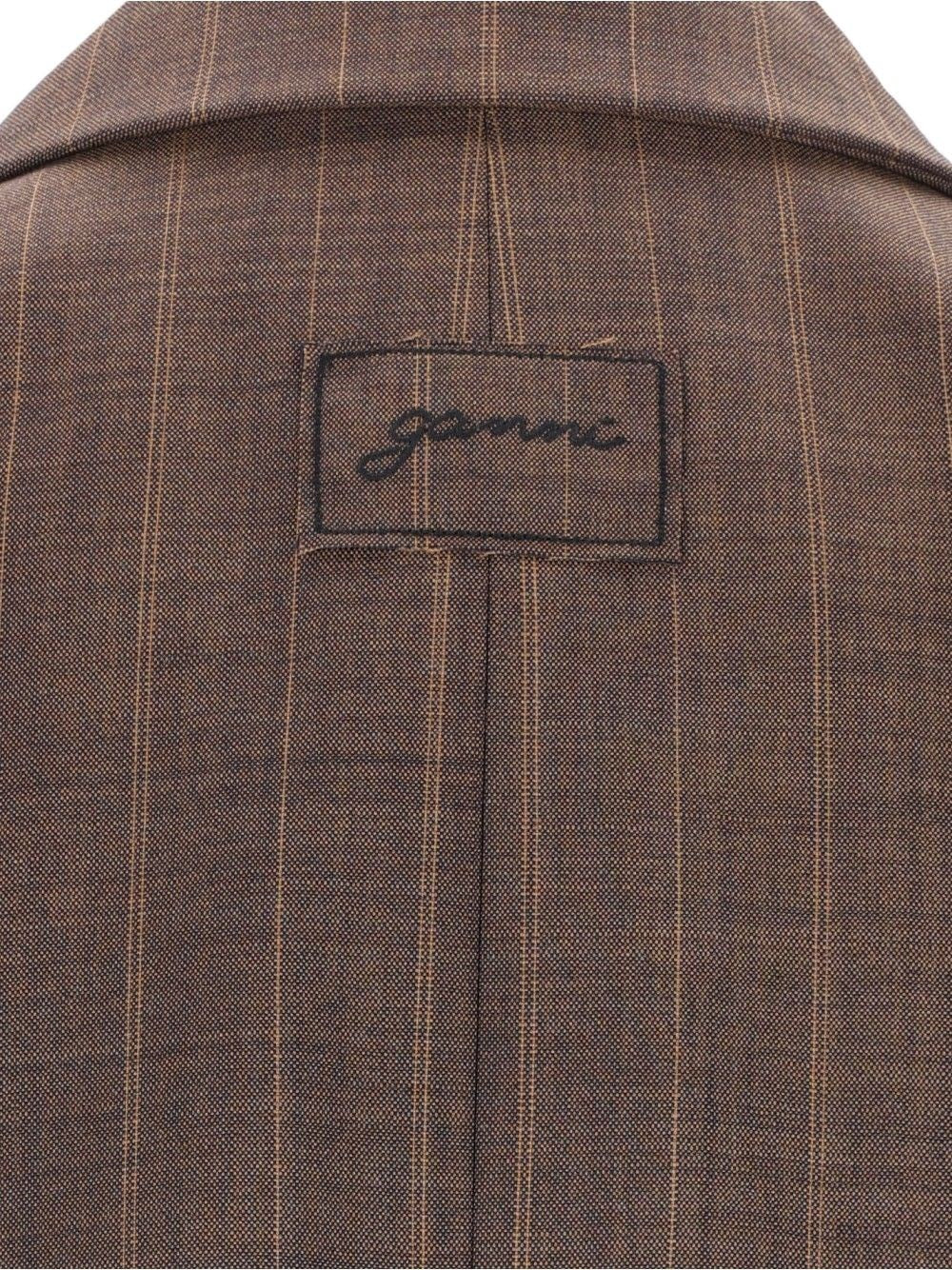 Ganni Women Brown Pinstriped Wool Blazer