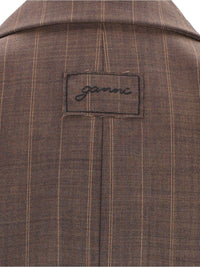 Ganni Women Brown Pinstriped Wool Blazer