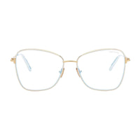 Tom Ford Eyeglasses Butterfly Full Rim, Ivory/Gold Frame and Clear Demo Lens Lens FT5906-B025