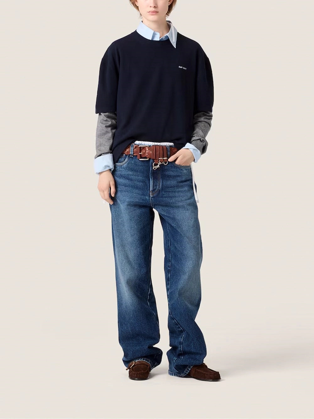 Miu Miu Women Sweater With Jersey Sleeves