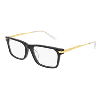 Bottega Veneta Eyeglasses Rectangle Full Rim, Black/Gold Frame and Clear Demo Lenses Lens BV1040OA001