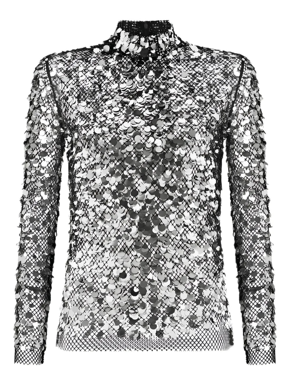 Tom Ford Sequin Mesh High-Neck Blouse