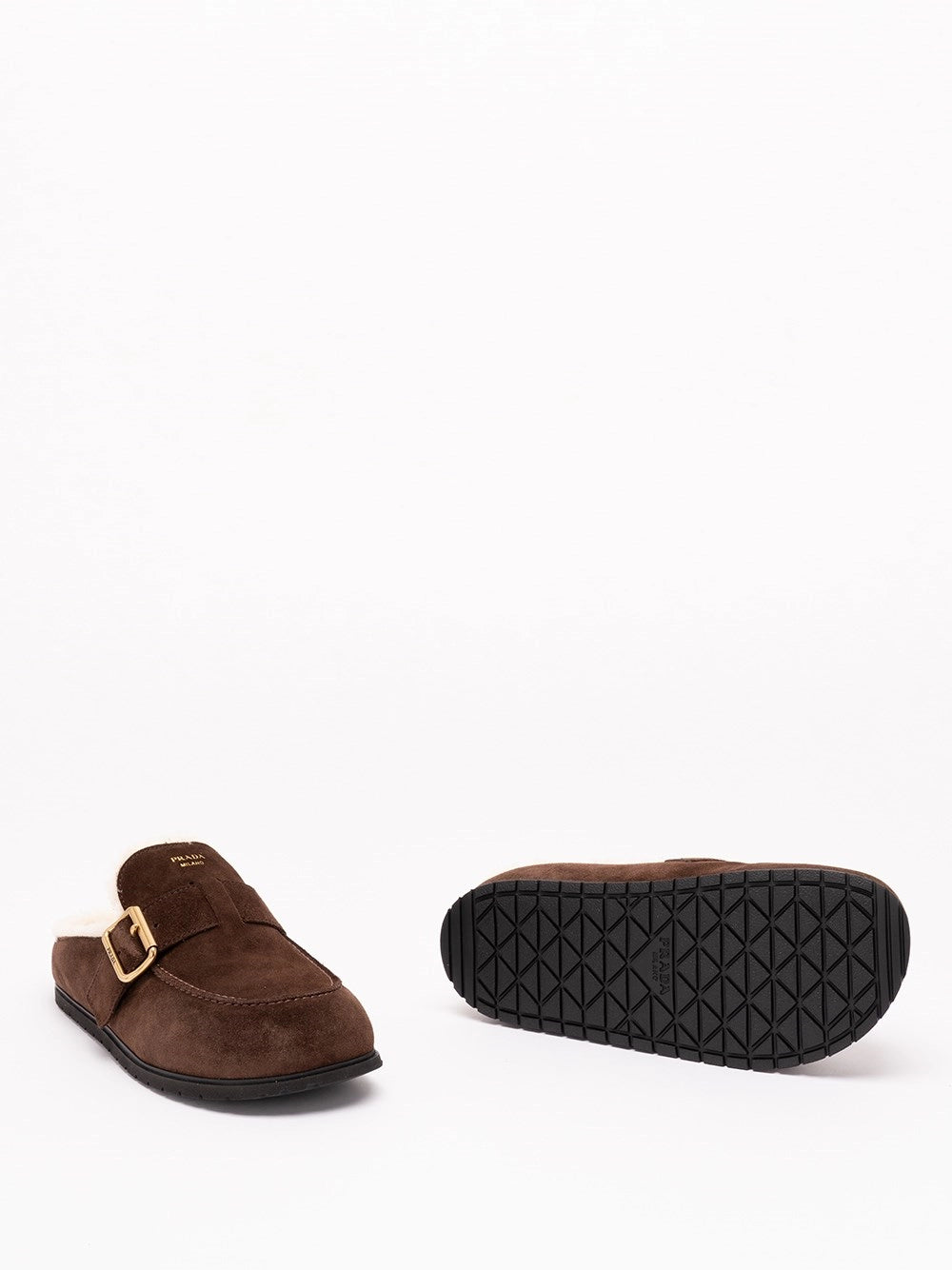 Prada Women Suede And Shearling Mules
