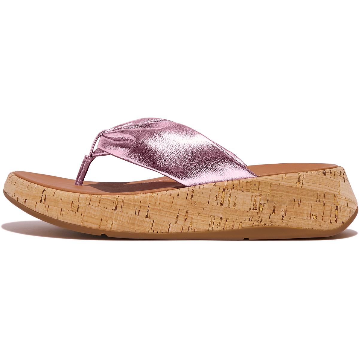 F-Mode Leather Twist Womens Cork Leather Thong Sandals