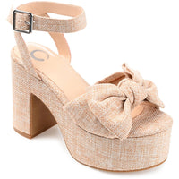Zenni Womens Bow Ankle Strap Platform Sandals Beige