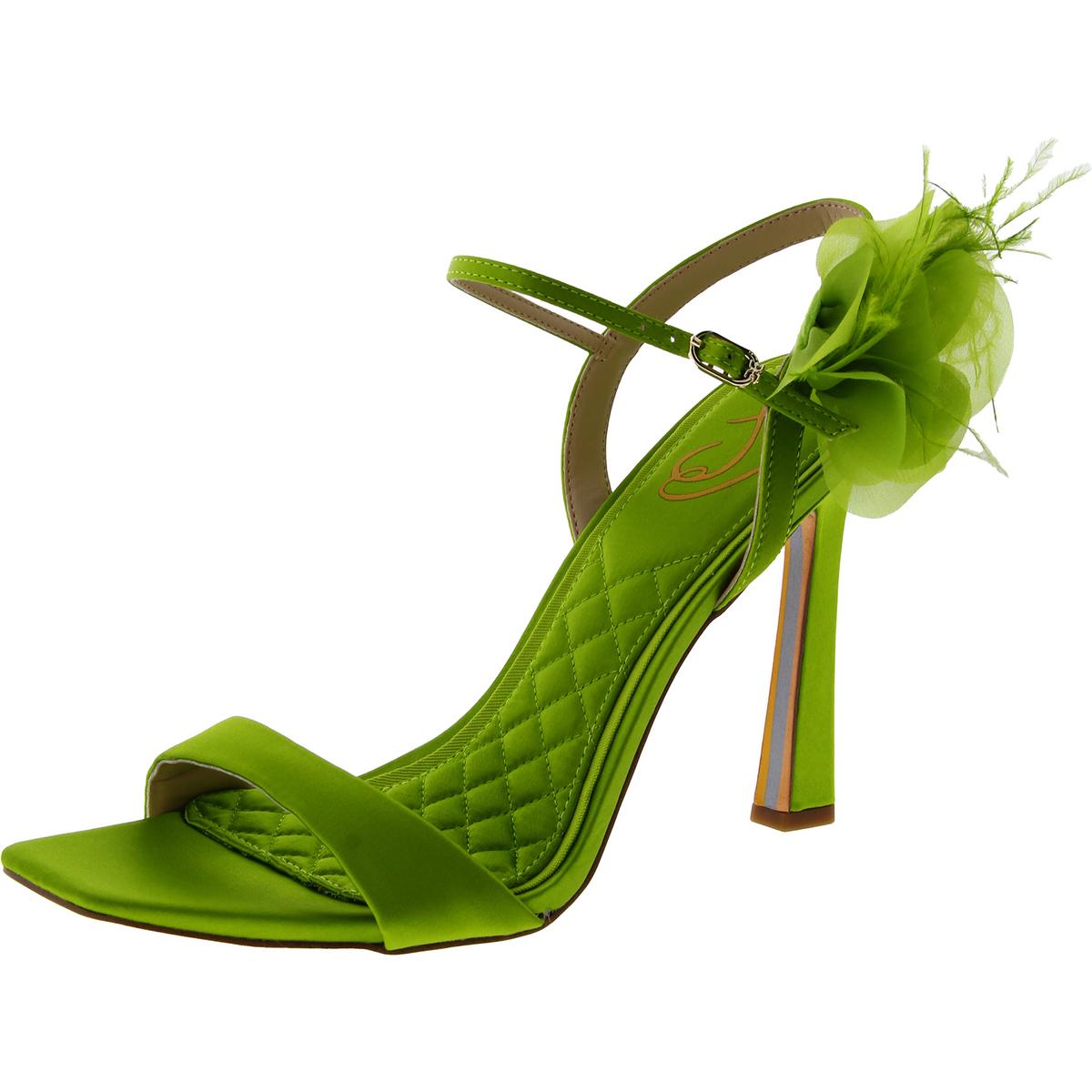 Leana Womens Satin Feathers Ankle Strap