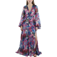 Womens Metallic Full Length Maxi Dress Pink Blue