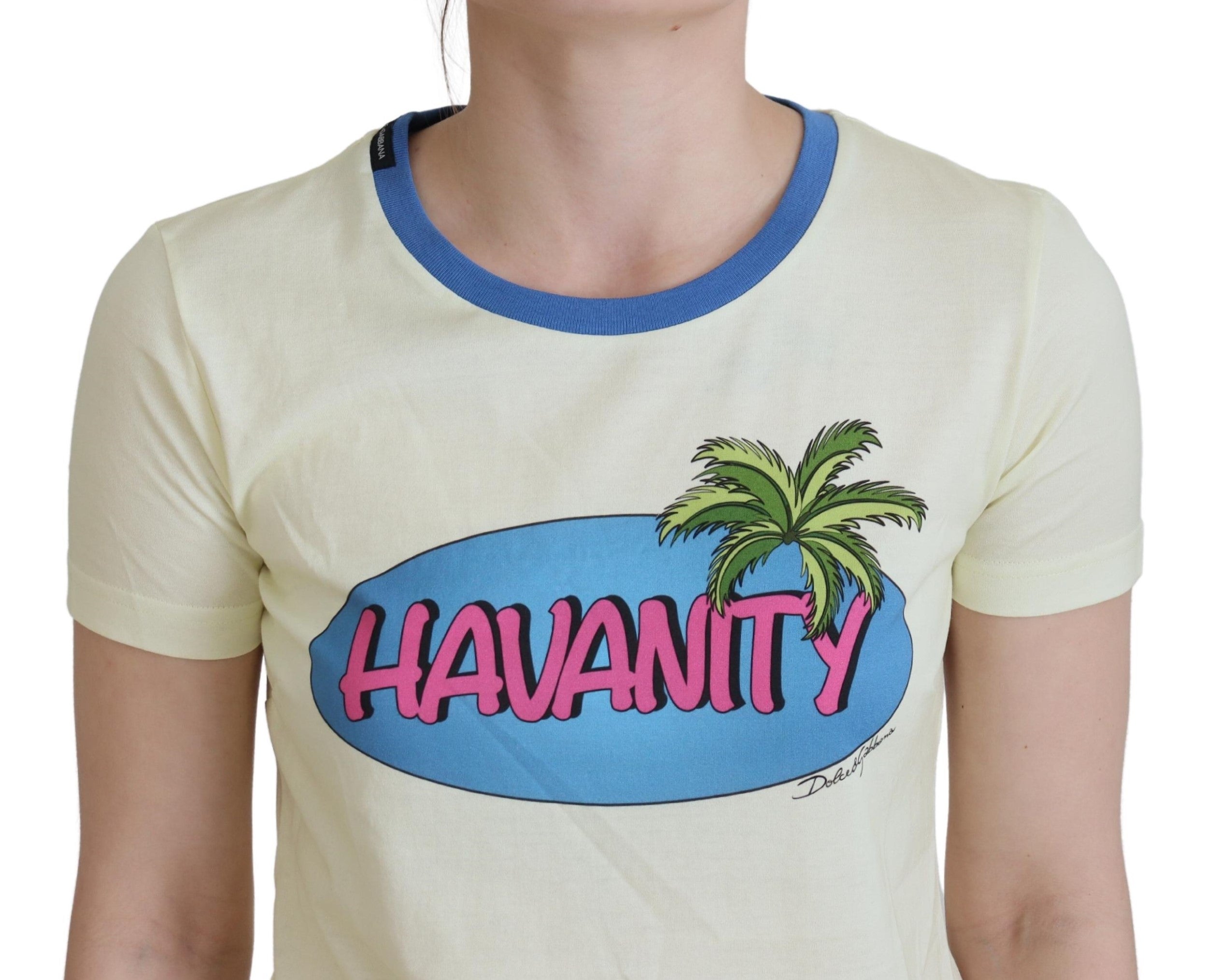 Dolce & Gabbana Yellow Havanity Round Neck Tee Cotton Women's T-shirt