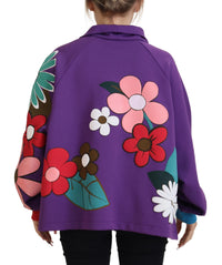 Dolce & Gabbana Purple Floral Print Pullover Cotton Women's Sweater