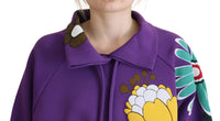 Dolce & Gabbana Purple Floral Print Pullover Cotton Women's Sweater