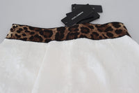 Dolce & Gabbana White Leopard Print High Waist Women's Pants