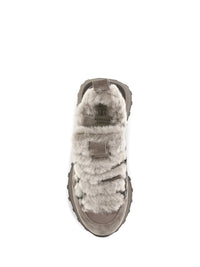 Brunello Cucinelli Women Suede And Tech Cotton Sneakers With Shearling Lining And Monili Detail