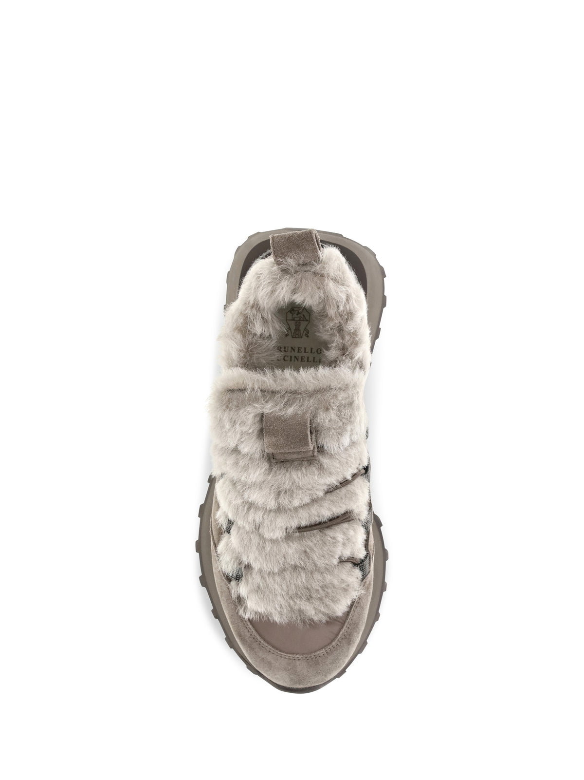 Brunello Cucinelli Women Suede And Tech Cotton Sneakers With Shearling Lining And Monili Detail