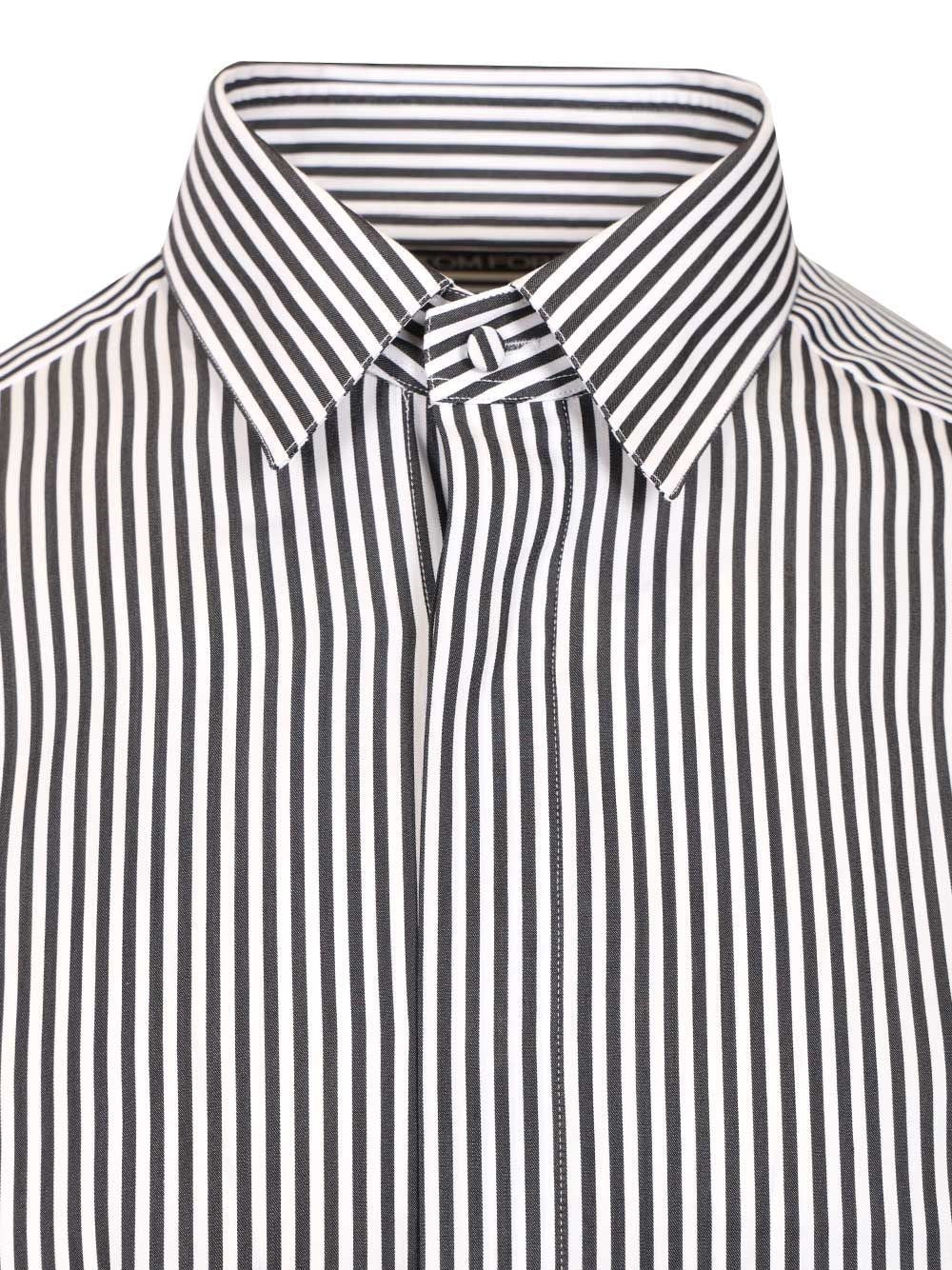 Tom Ford Men Silk Cotton Ladder Stripe Classic Fit Shirt