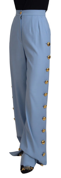 Dolce & Gabbana Light Blue Button Wide Leg Women's Pants