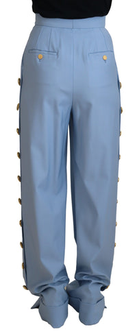 Dolce & Gabbana Light Blue Button Wide Leg Women's Pants