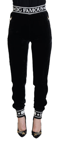 Dolce & Gabbana Black DG Logo Velvet Trouser Women's Pants