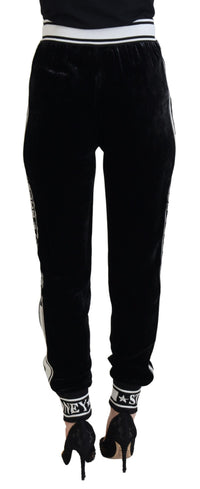 Dolce & Gabbana Black DG Logo Velvet Trouser Women's Pants