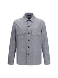 Zegna Men Crossover Shirt Jacket In Linen Wool And Silk