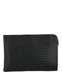 Bottega Veneta Mens Intrecciato Document Pouch Black Silver