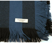 Burberry Women's Blue / Black Wool Fashion Scarf With Fringe And Pink Stripe